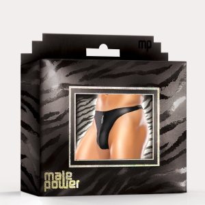 Male Power Nylon Spandex Zipper Thong Black | Small/Medium