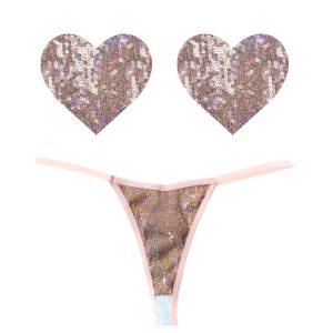 Bubbly Feels Nude Sequin Pantie and Heart Pastie Set | One Size