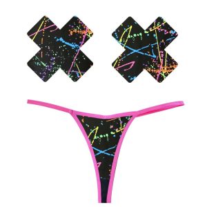 Graffiti Neon G-String and X Pastie Set | One Size
